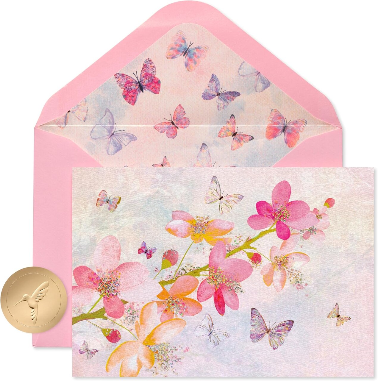 12 Pack Blank Greeting Cards with Envelopes – Blossoms & Butterfly Design Stationery Set | Pink Envelopes with Gold Seals for Birthday, Thank You, Anniversary & Everyday Notes